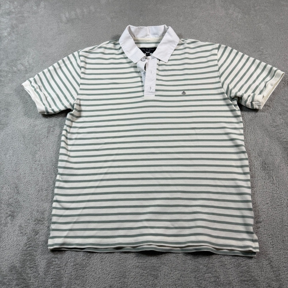 Rag & Bone Pique Polo Shirt Mens Small Green Striped Classic